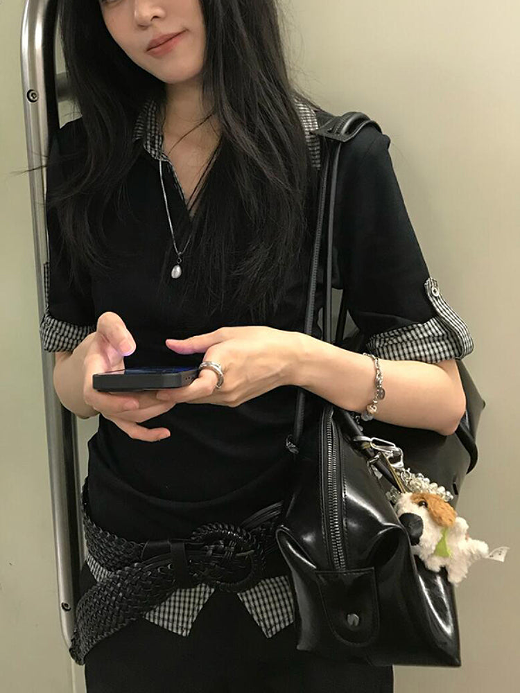 Dual Mood Check Polo Tops-ntbhshop