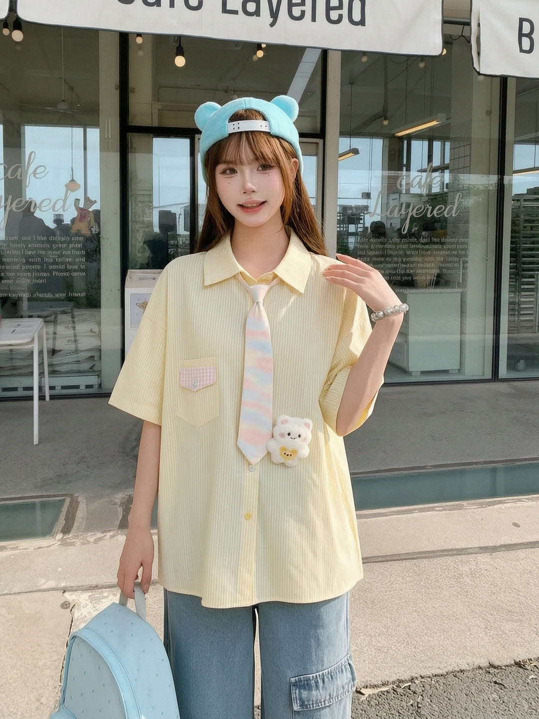 Custard Bear Tie Shirt-Tops-ntbhshop