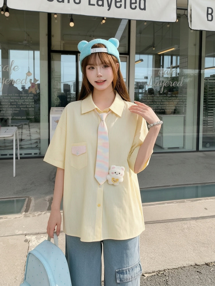 Custard Bear Tie Shirt-Tops-ntbhshop