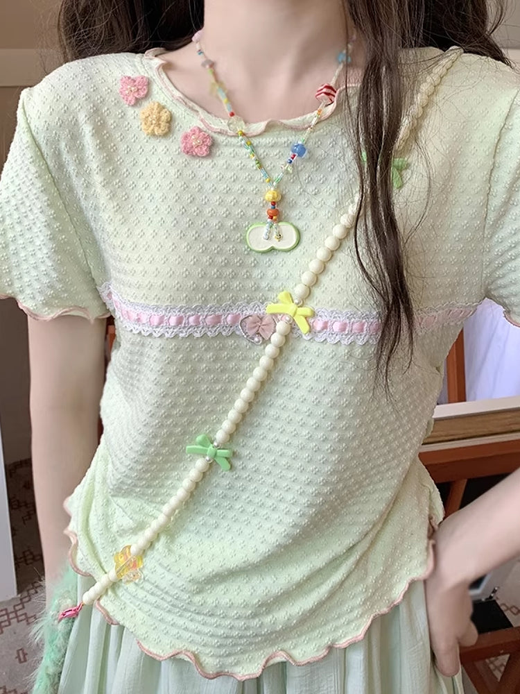 Vanilla Bloom Round Neck Crop Tops-ntbhshop