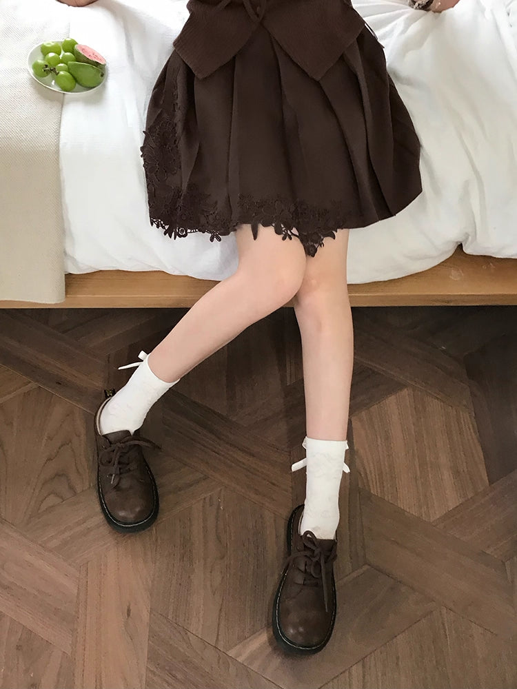 Fernlace Vintage Brown Pleated Skirt-Bottoms-ntbhshop
