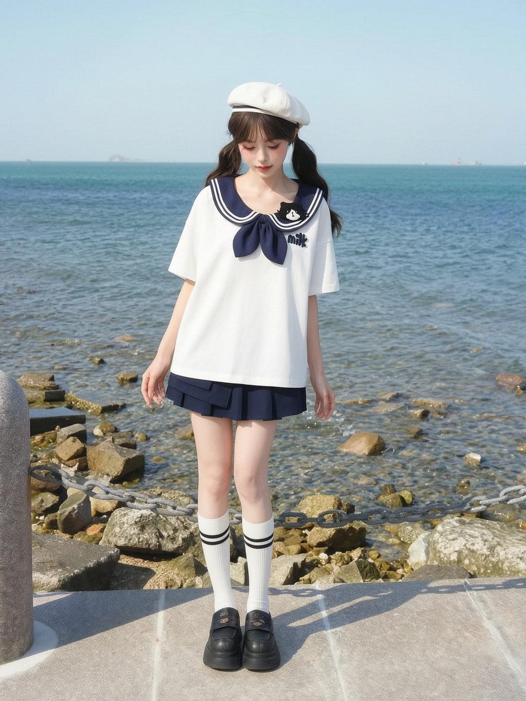 Milk Cat Sailor Tee-Tops-ntbhshop