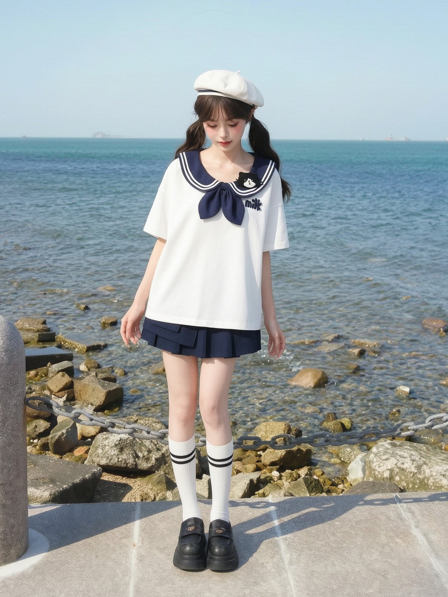 Milk Cat Sailor Tee-Tops-ntbhshop