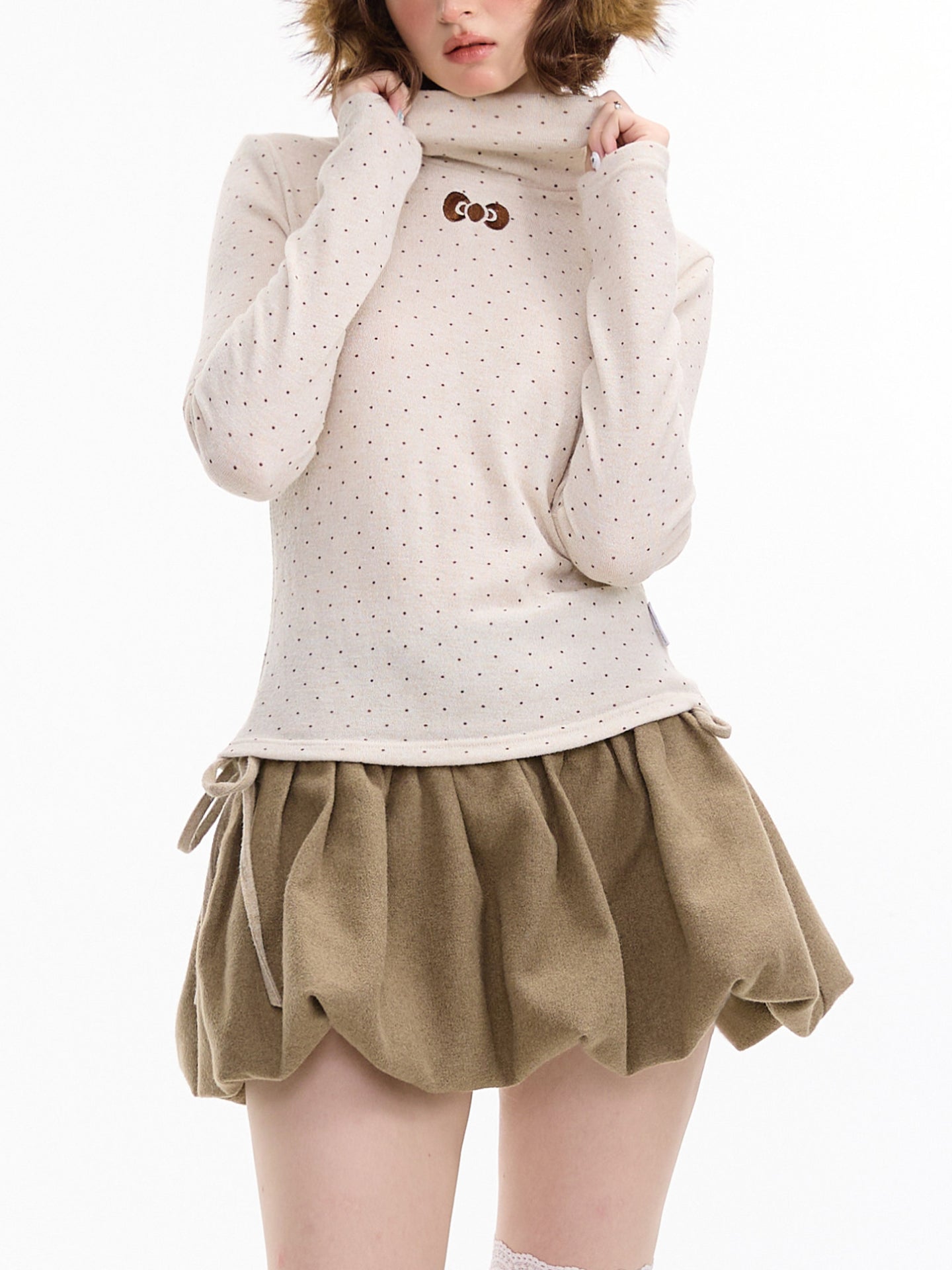 Cocoa Dot Turtleneck Tops-Tops-ntbhshop