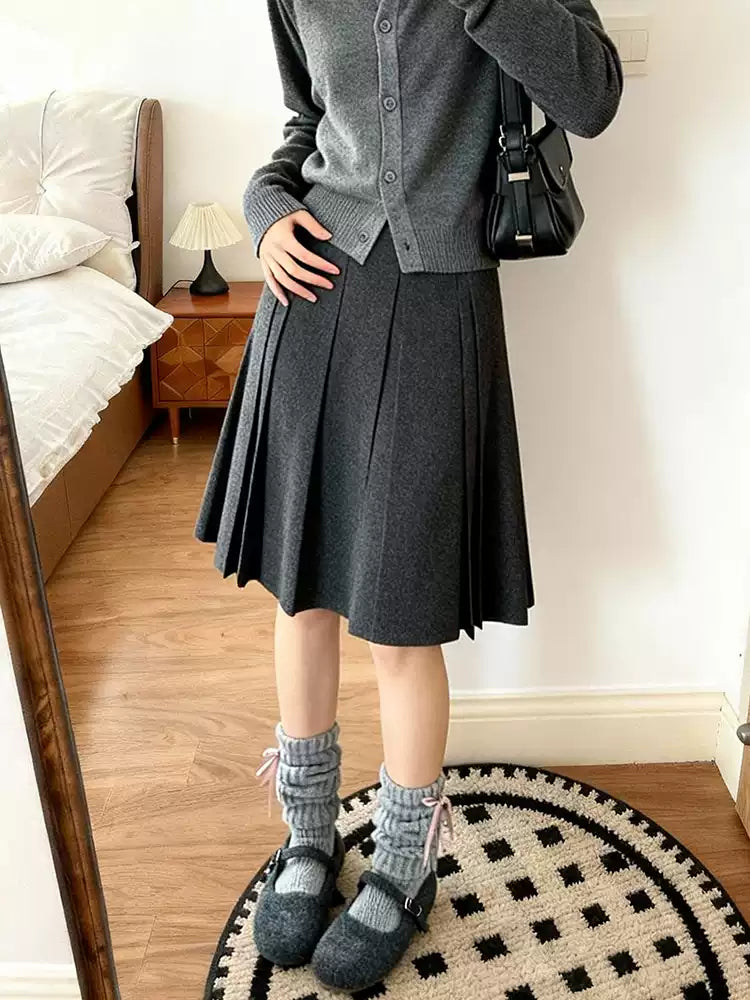 Ashwood Wool Pleated Skirt-Bottoms-ntbhshop