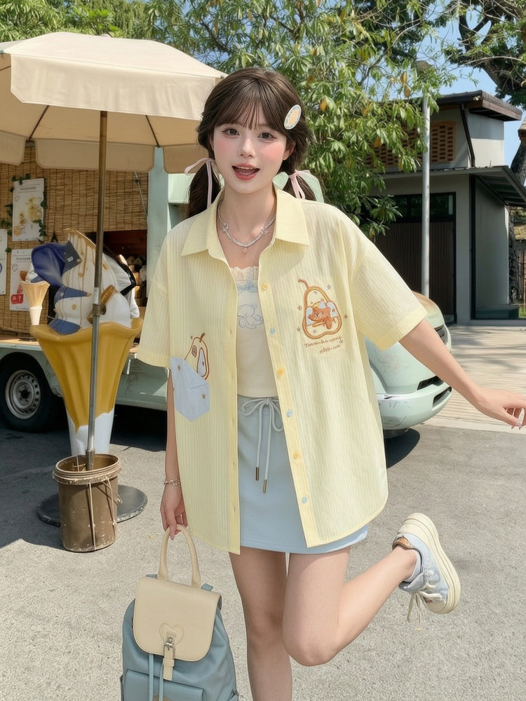 Pear Bear Stripe Shirt-Tops-ntbhshop