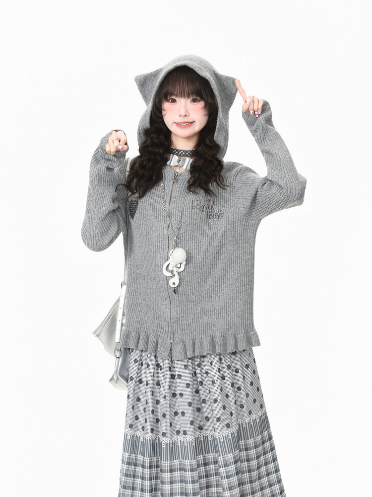 Mew Ruffle Knit Hoodies-Outerwear-ntbhshop