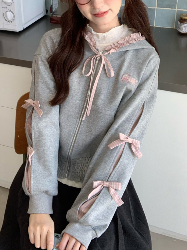 Bunny Gingham Bow Hooded Jacket-ntbhshop