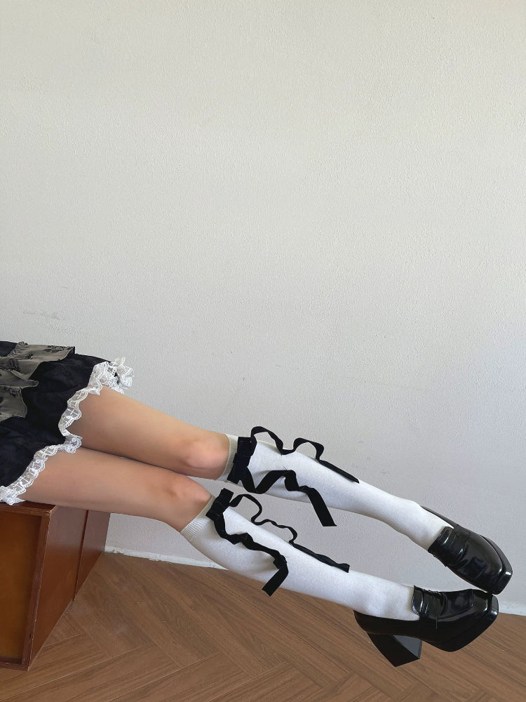 Victorian Velvet Bow Knee Socks-ntbhshop