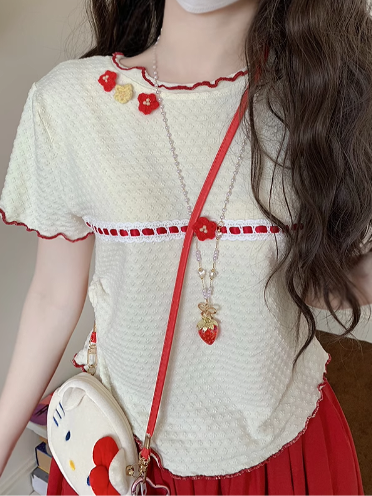 Vanilla Bloom Round Neck Crop Tops-ntbhshop