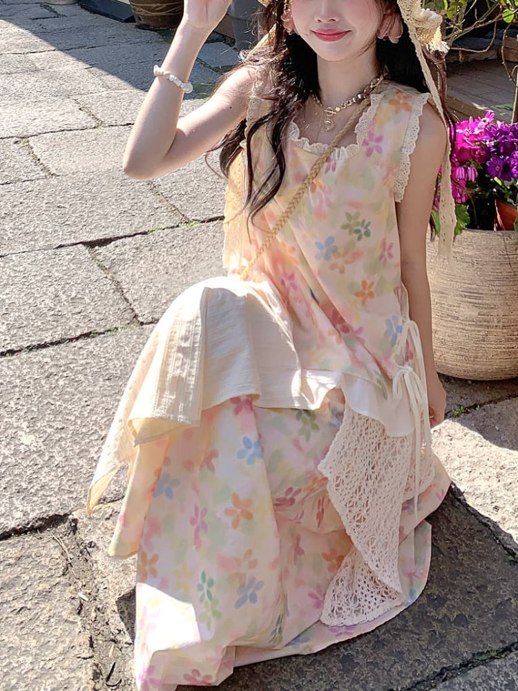 Boho Bloom Ruffle Sleeve Top & Maxi Skirt-ntbhshop