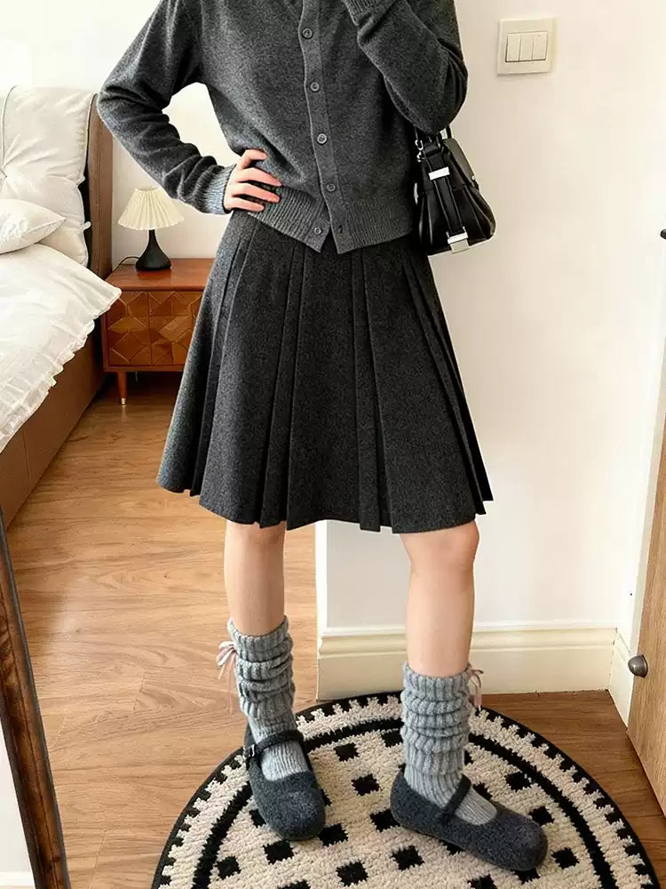 Ashwood Wool Pleated Skirt-Bottoms-ntbhshop