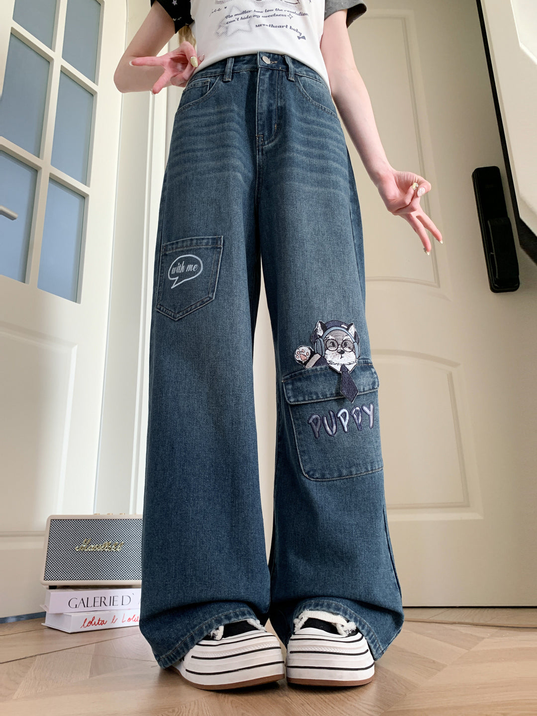 Professor Pup Wide Leg Jeans-Bottoms-ntbhshop