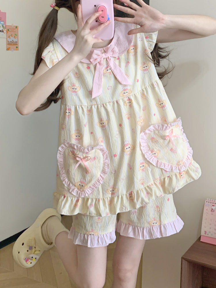 Peach Puff Fairy Sleeve Pajama Set-ntbhshop