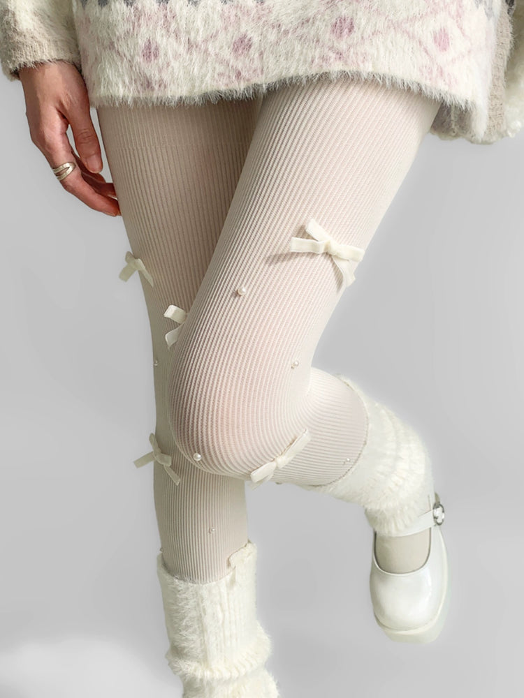 Cream Puff Lolita Bow Pearl Tights-ntbhshop