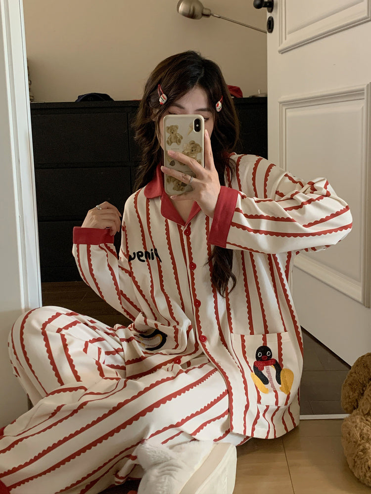 Soft Morning Penguin Stripe Pajama Set-Sets-ntbhshop