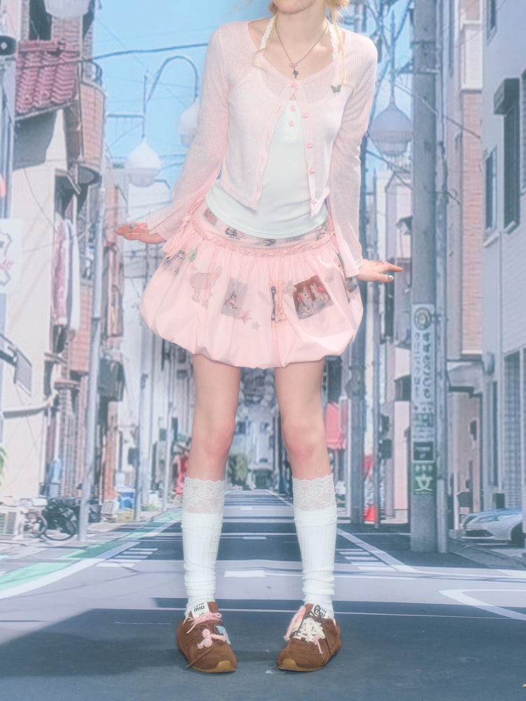 Pink Postcard Bubble Skirt-Bottoms-ntbhshop