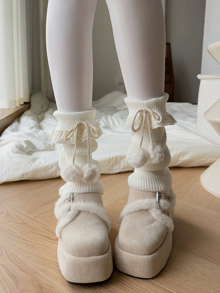 Snow Puff Lace Leg Warmers-ntbhshop