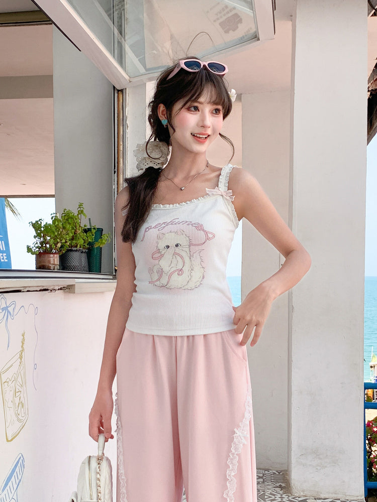 Lady Kitty Ribbon Camisole-Tops-ntbhshop