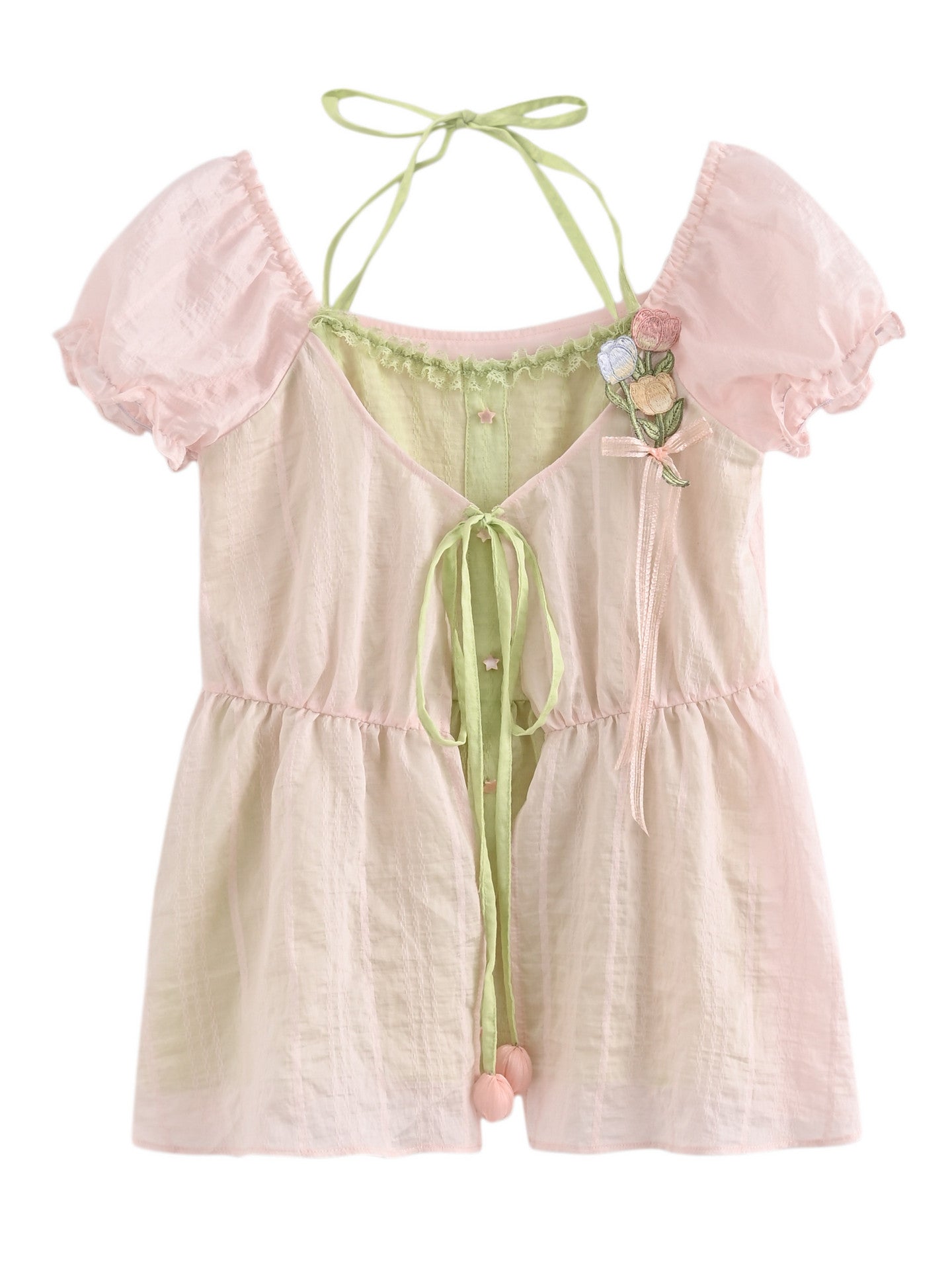 Tulip Bloom Spliced Blouse-Tops-ntbhshop