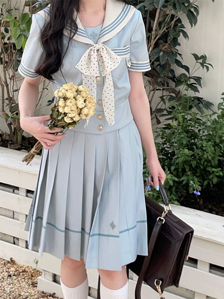 Azure Dream Pleated JK Uniform Midi Skirts-ntbhshop