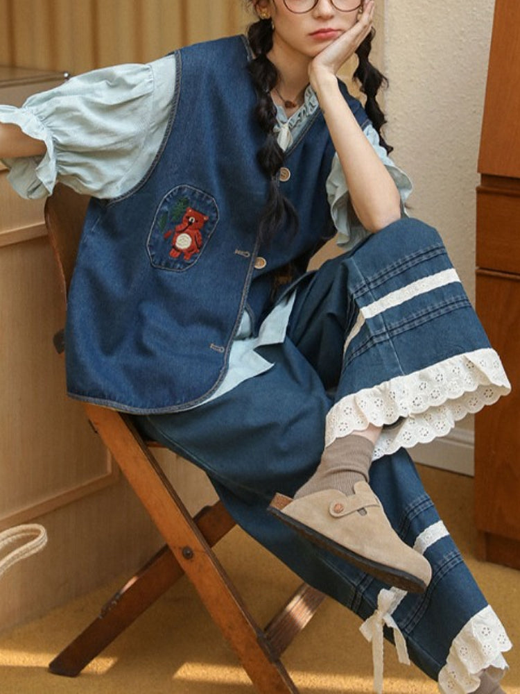 Literary Atelier Lace Denim Pants-ntbhshop