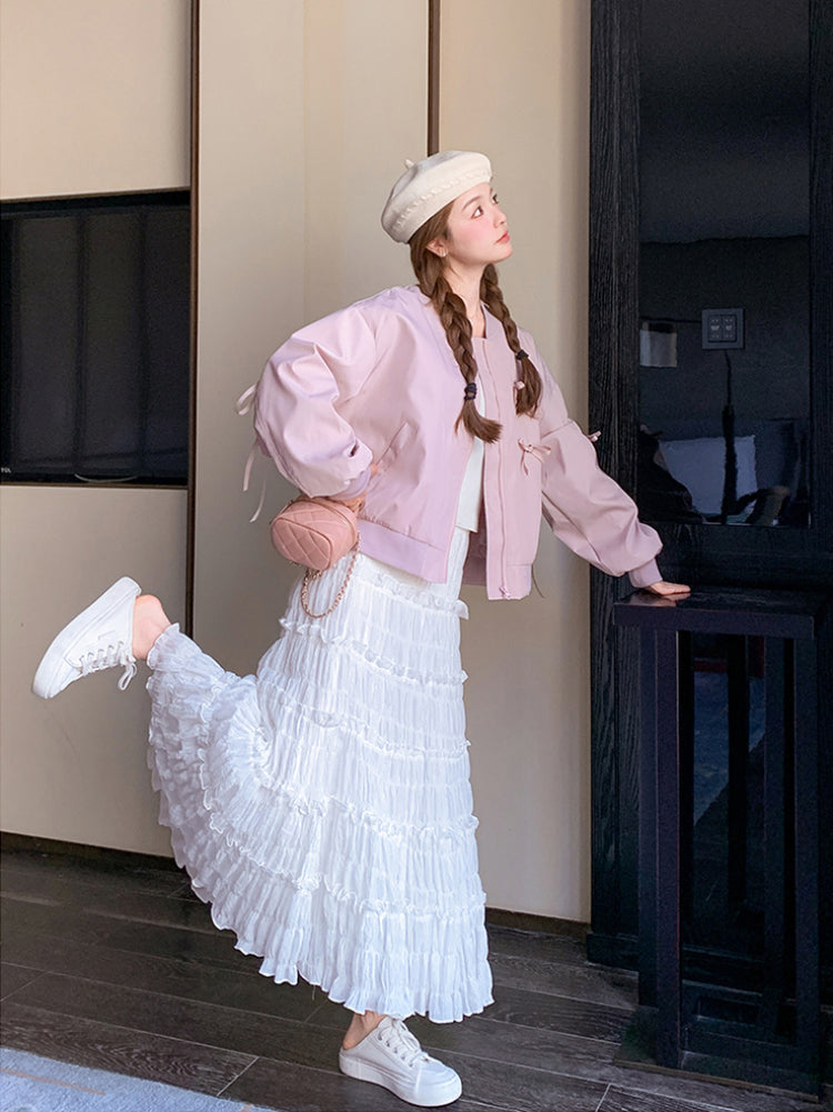 Lilac Lace Crop Varsity Jacket-ntbhshop