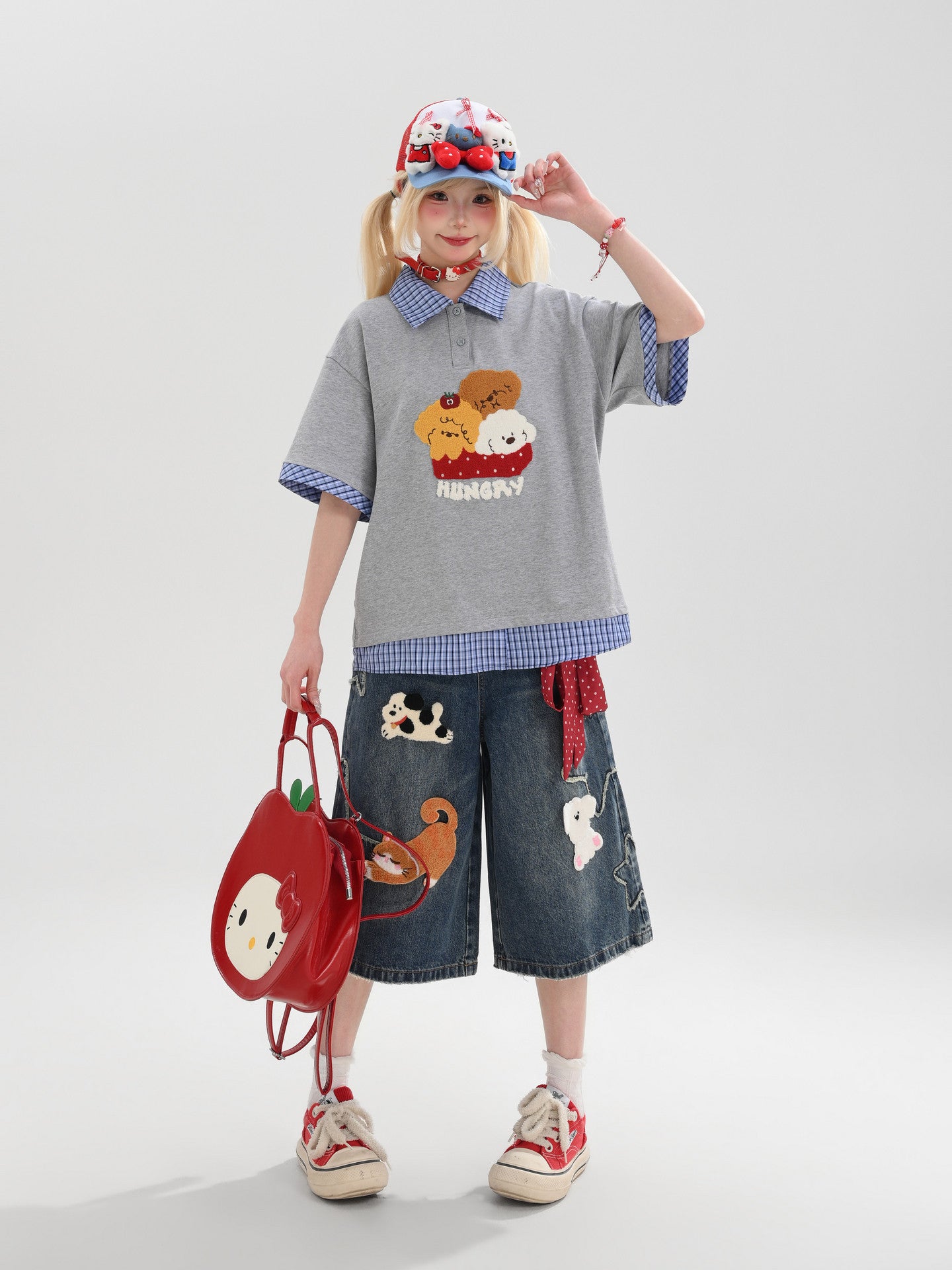 Hungry Puppy Cotton Check Tee-Tops-ntbhshop