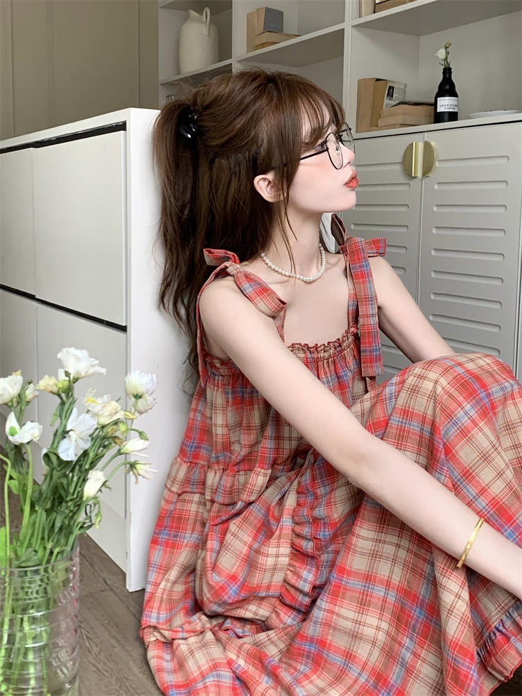 Cherry Glace Vintage Plaid Maxi Dress-ntbhshop