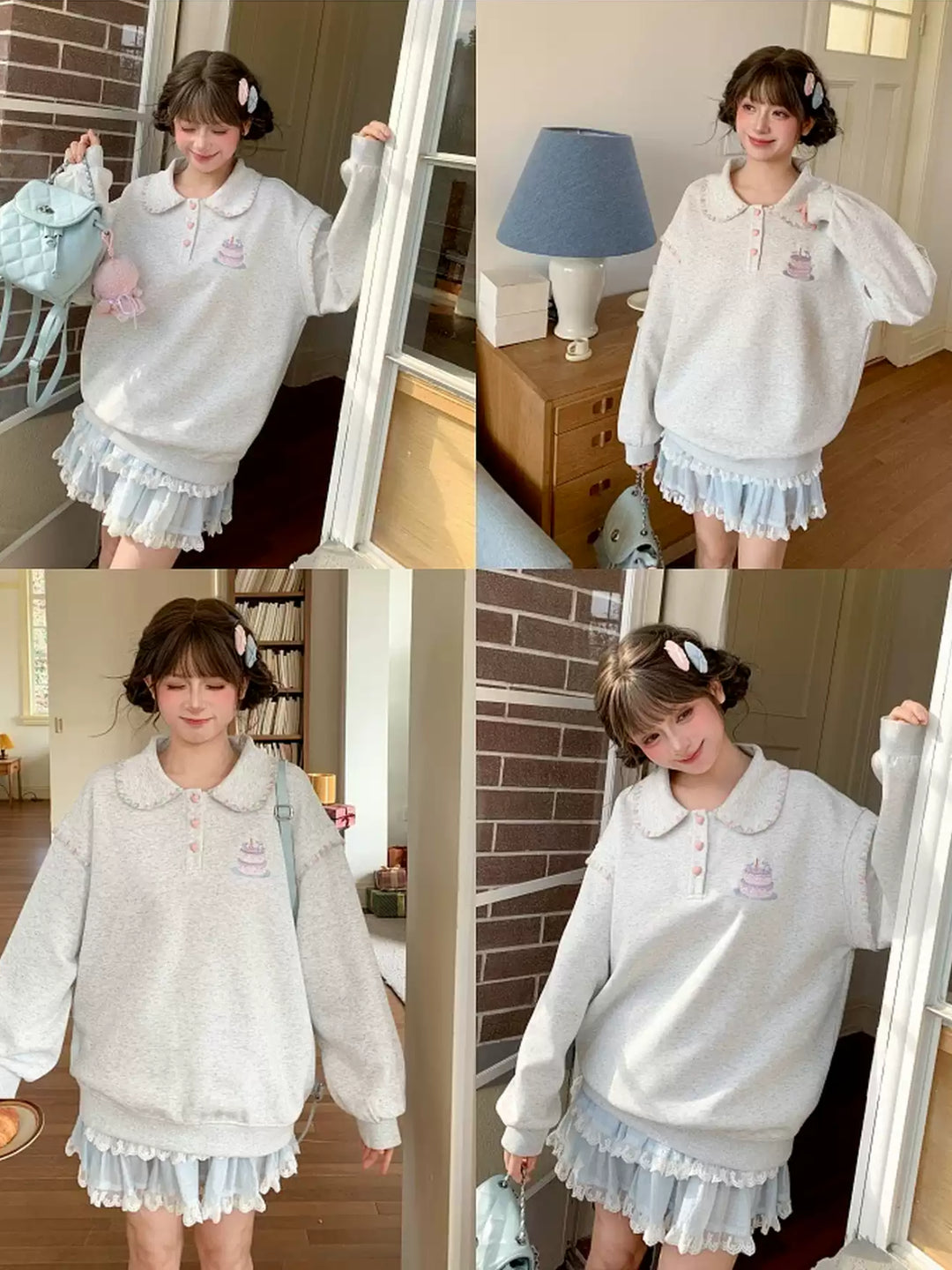 Birthday Cake Doll Collar Sweatshirt-Tops-ntbhshop