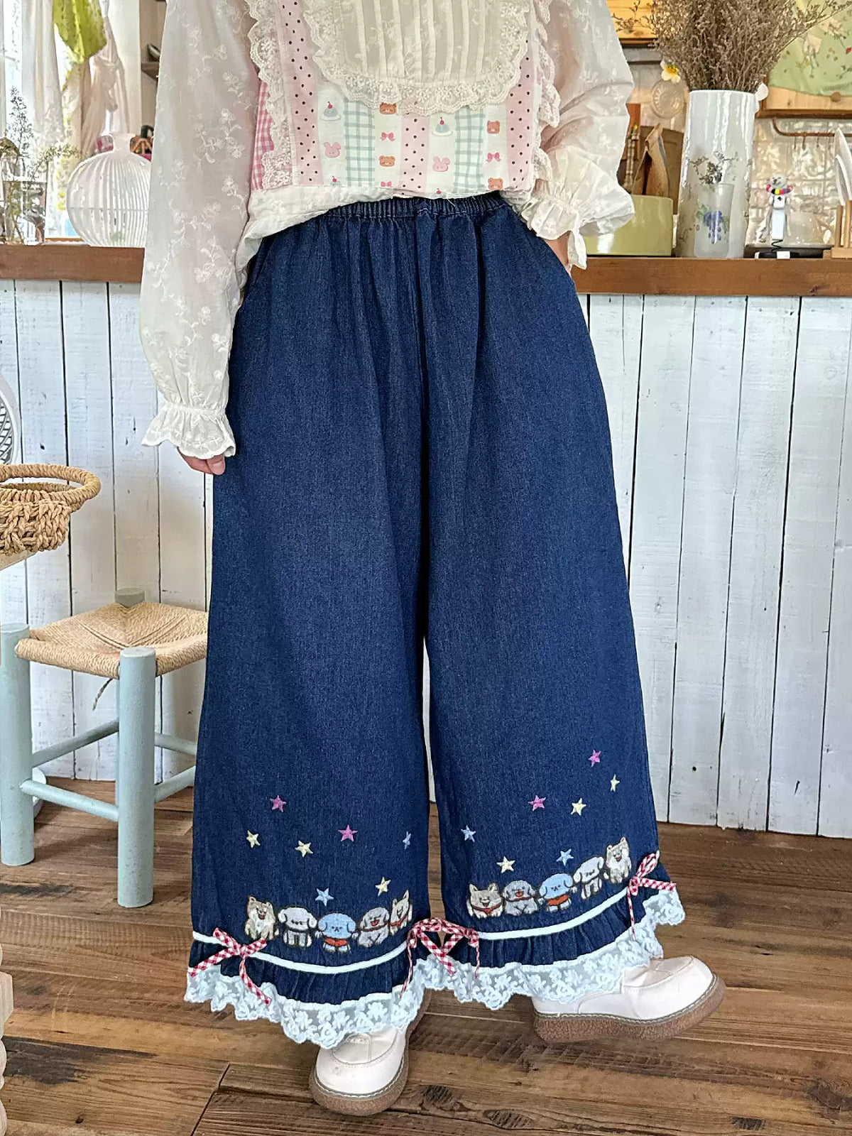 Mori Puppy Lace Jeans-Bottoms-ntbhshop