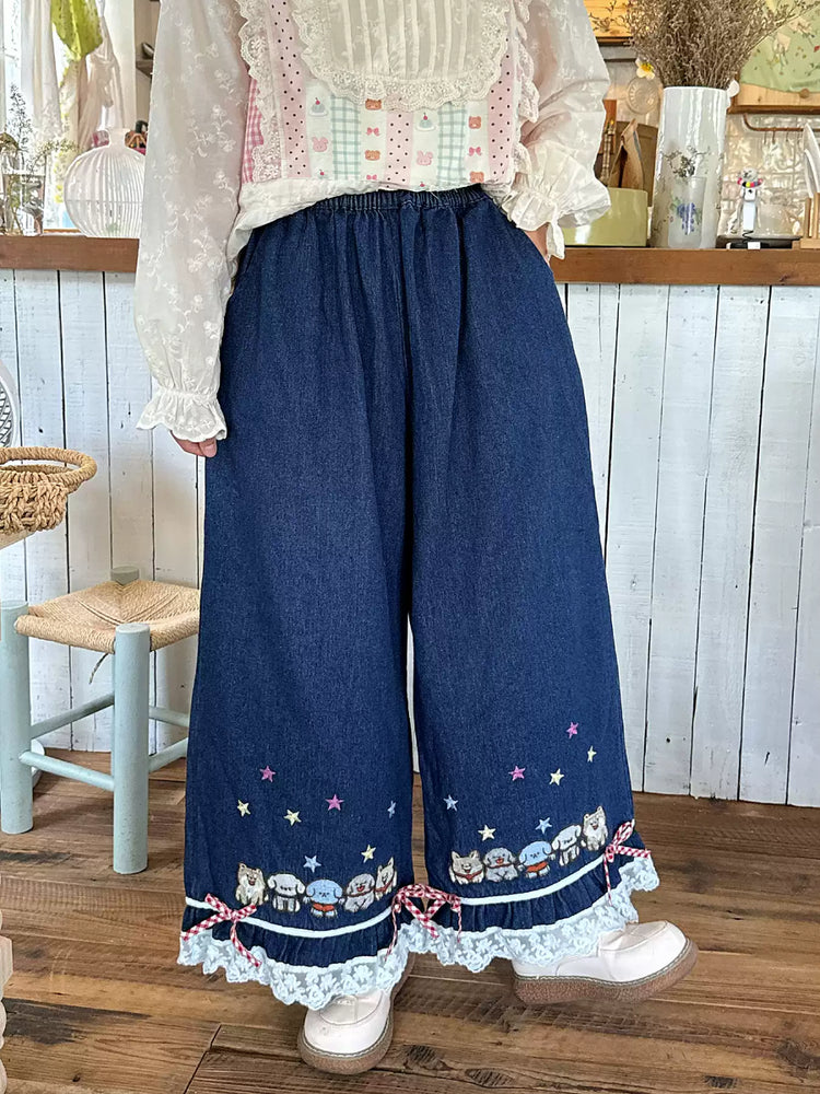 Mori Puppy Lace Jeans-Bottoms-ntbhshop
