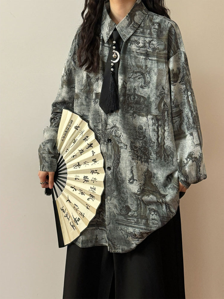 Antique Shadow Unisex Shirt with Tassel Tie-ntbhshop