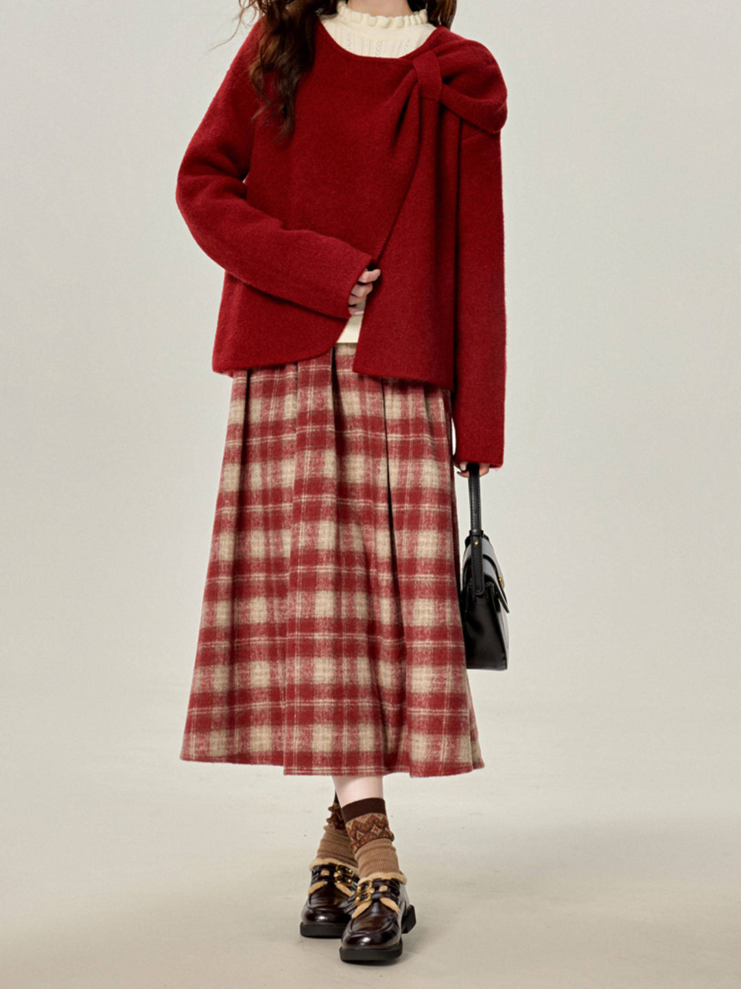 Crimson Archive Knit Cardigan, Tops & Midi Skirt-Sets-ntbhshop