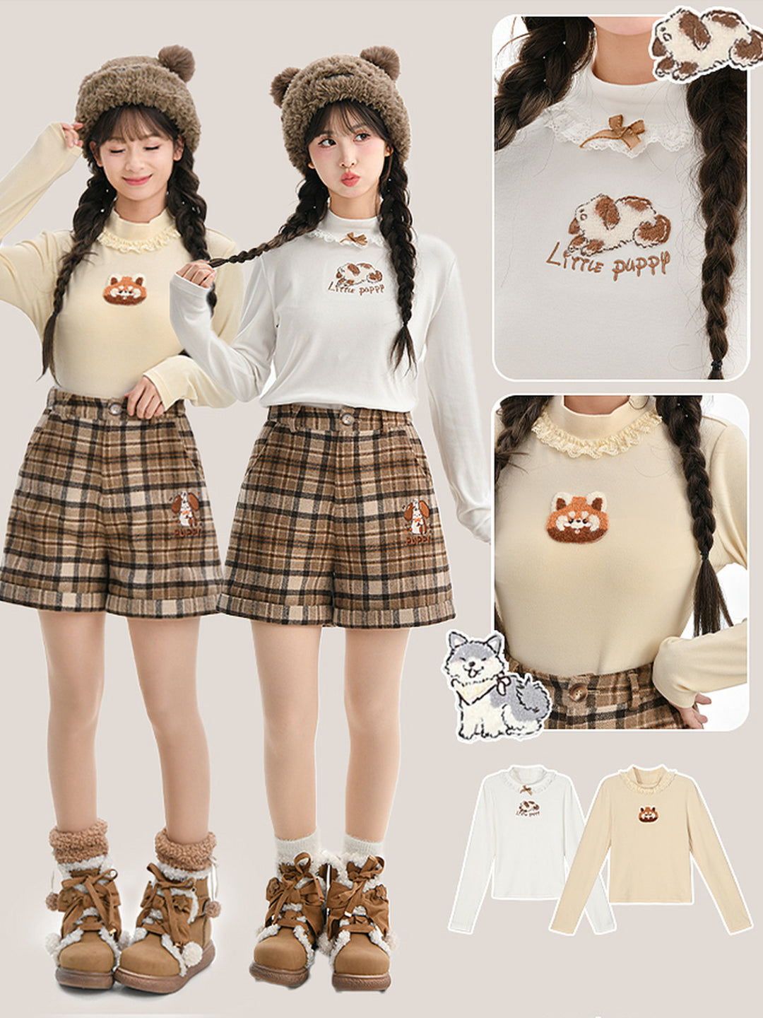 Little Animal Lace Base Turtlenecks-Tops-ntbhshop