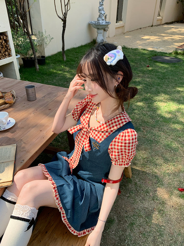 Raspberry Jam Retro Denim Plaid Dress-ntbhshop