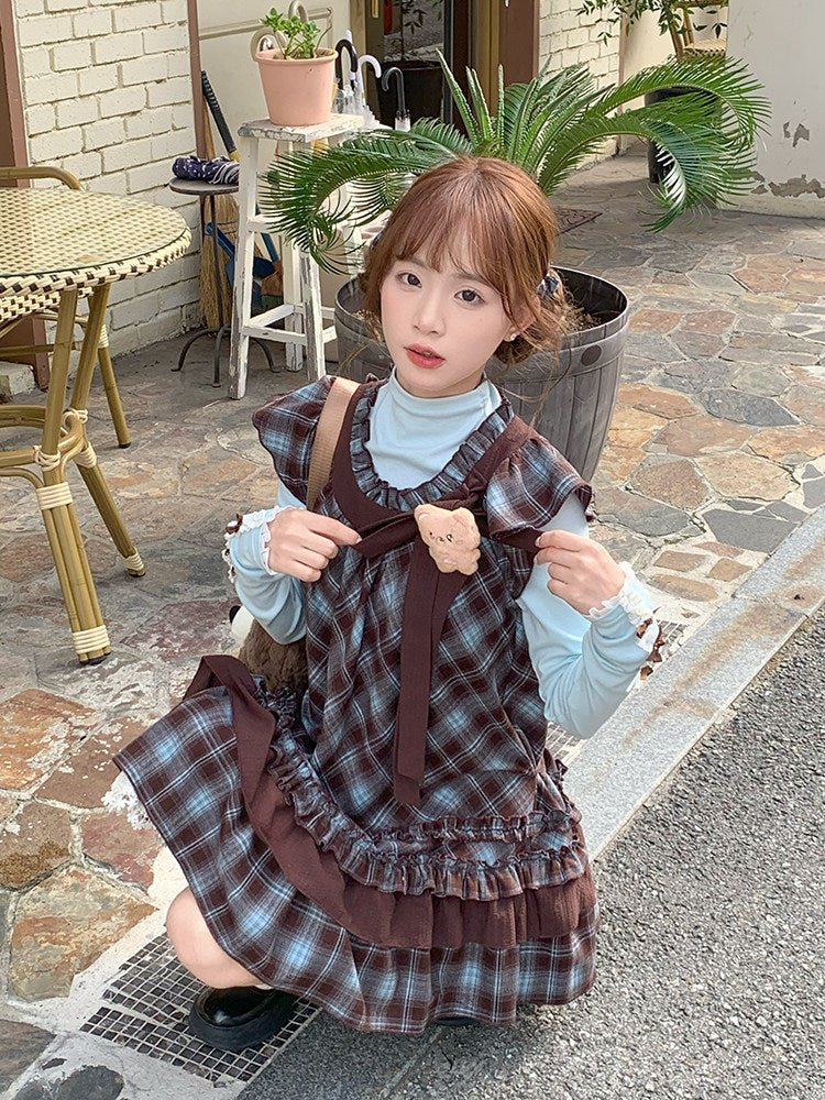 Berry Bear Base Top & Plaid Doll Dress-Sets-ntbhshop