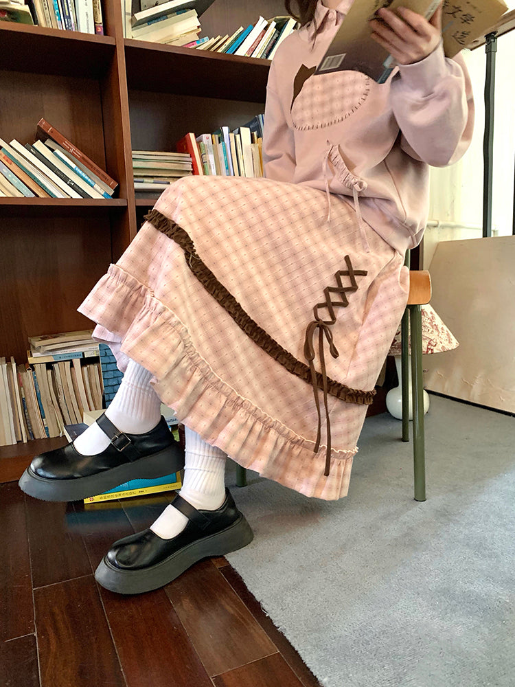 Milk Tea Cat Sweatshirt & Plaid Skirt-ntbhshop