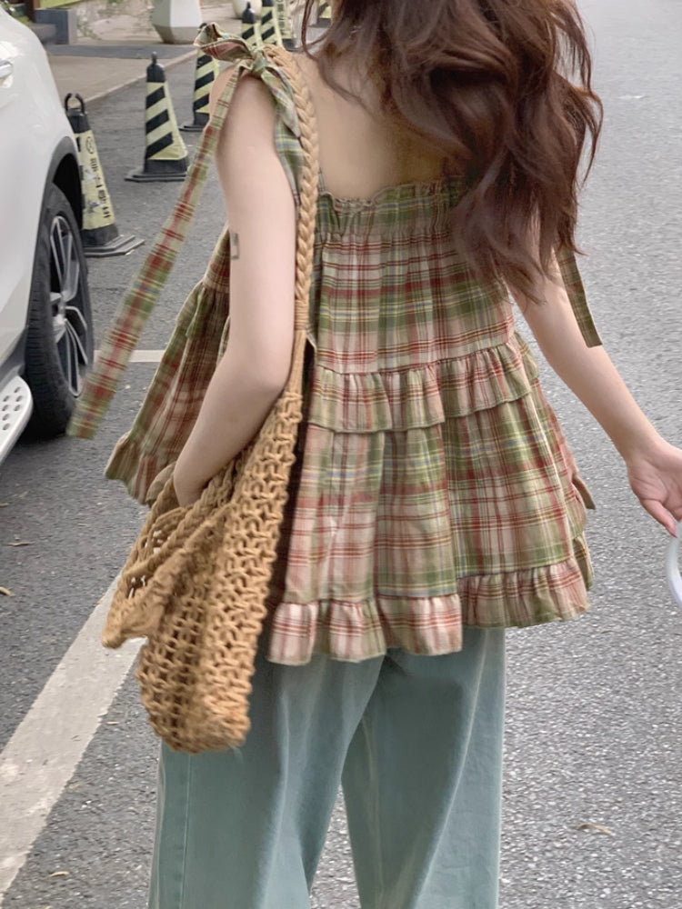 Hazel Moss Plaid Babydoll Suspender Top-ntbhshop