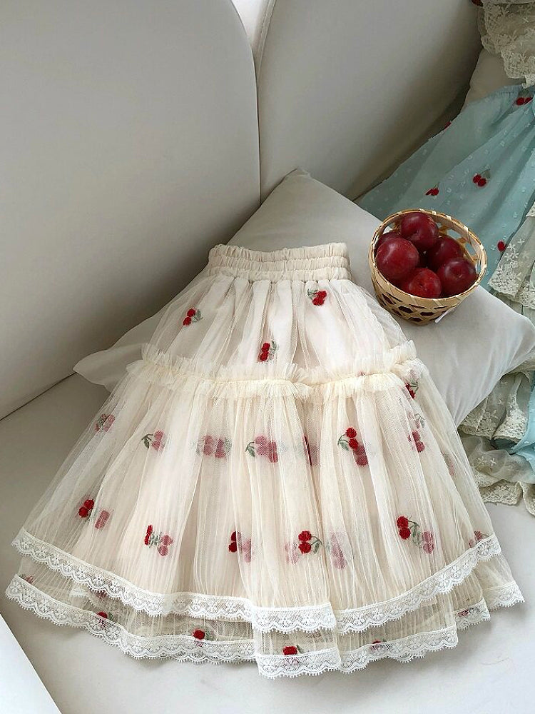 Cherry Meringue Mesh Skirts-Bottoms-ntbhshop
