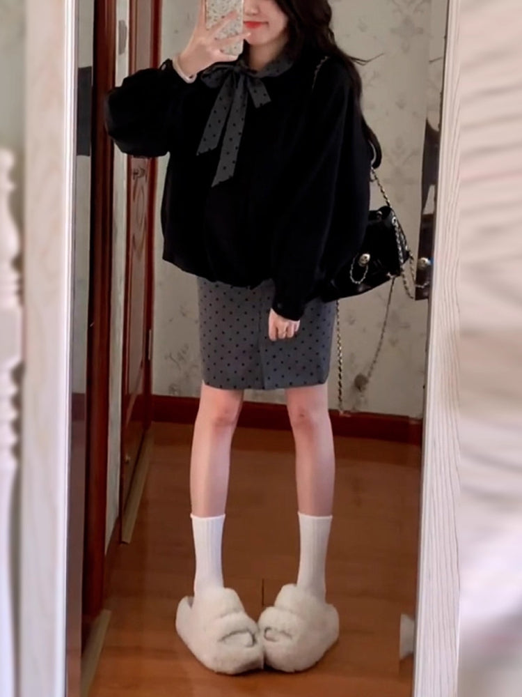 Seoul Sweet Bubble Jacket & Dots Skirt-ntbhshop