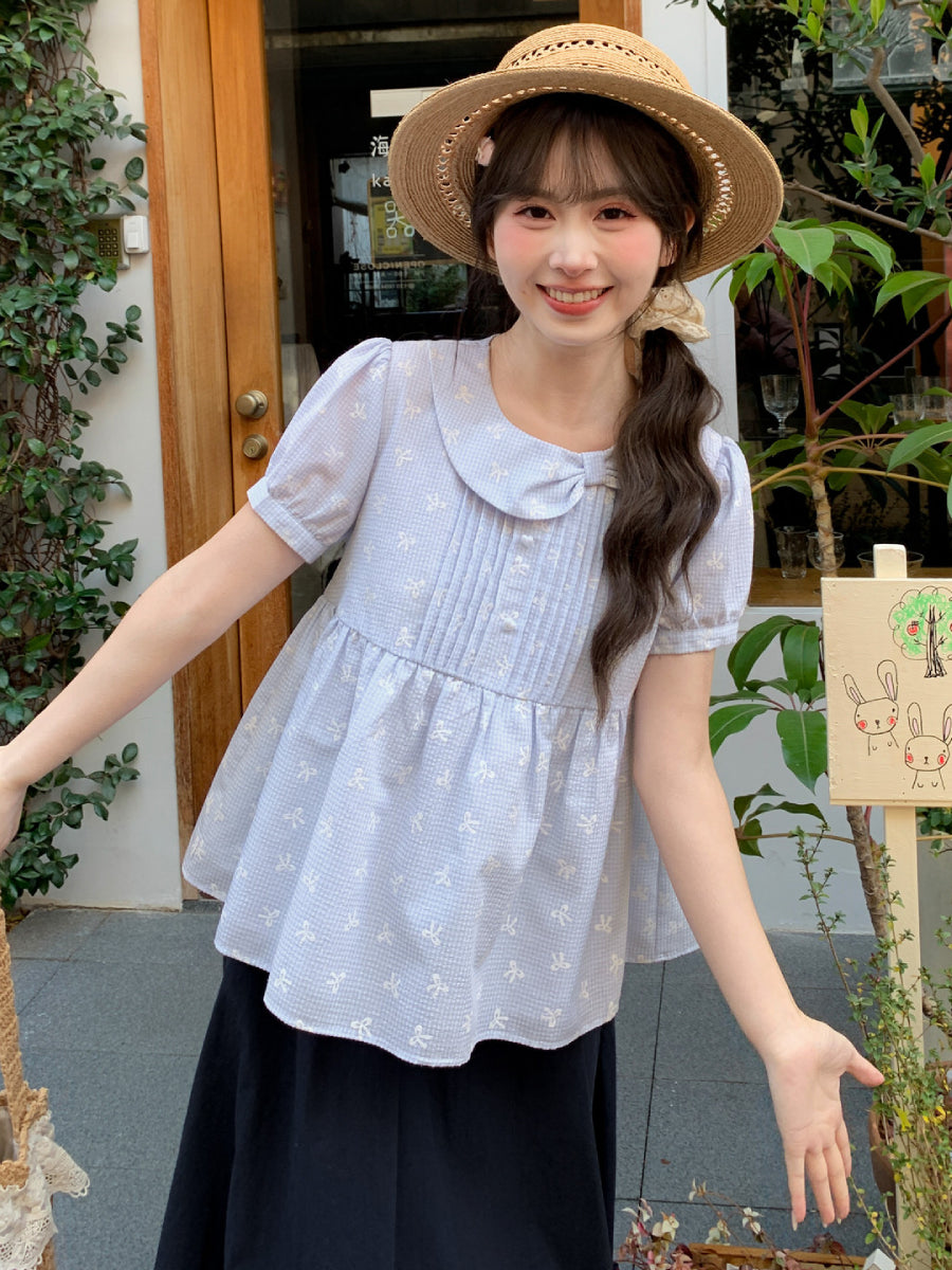 Cloud Ribbon Babydoll Blouse-Tops-ntbhshop