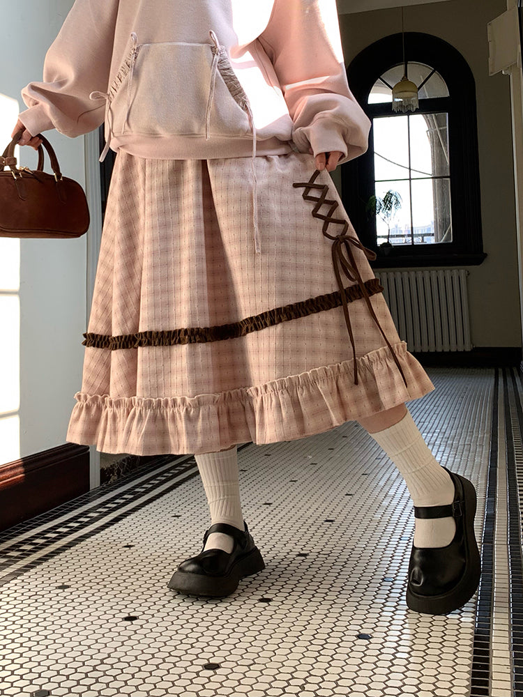 Milk Tea Cat Sweatshirt & Plaid Skirt-ntbhshop