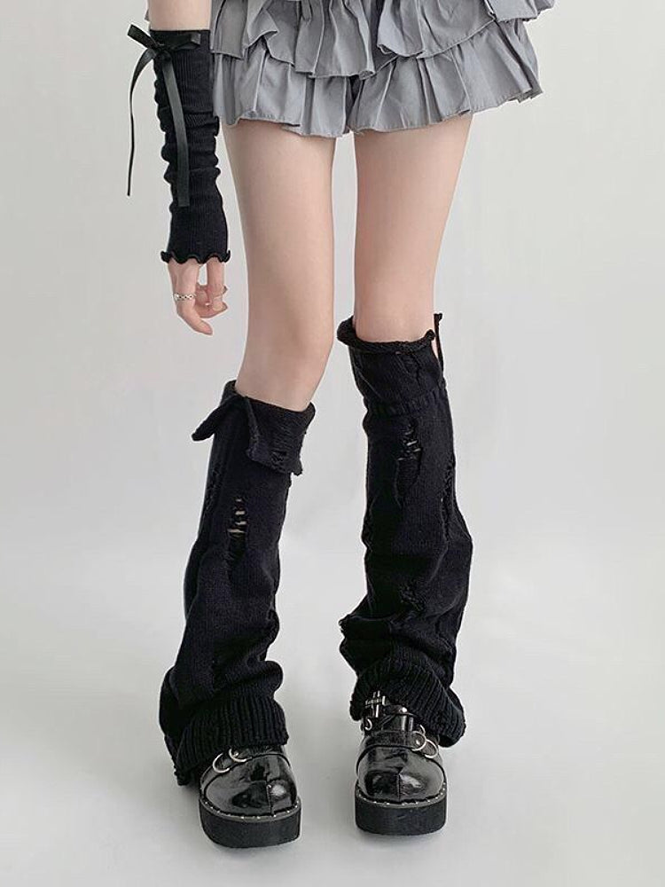 Distressed Sweater Collar Leg Warmers-ntbhshop