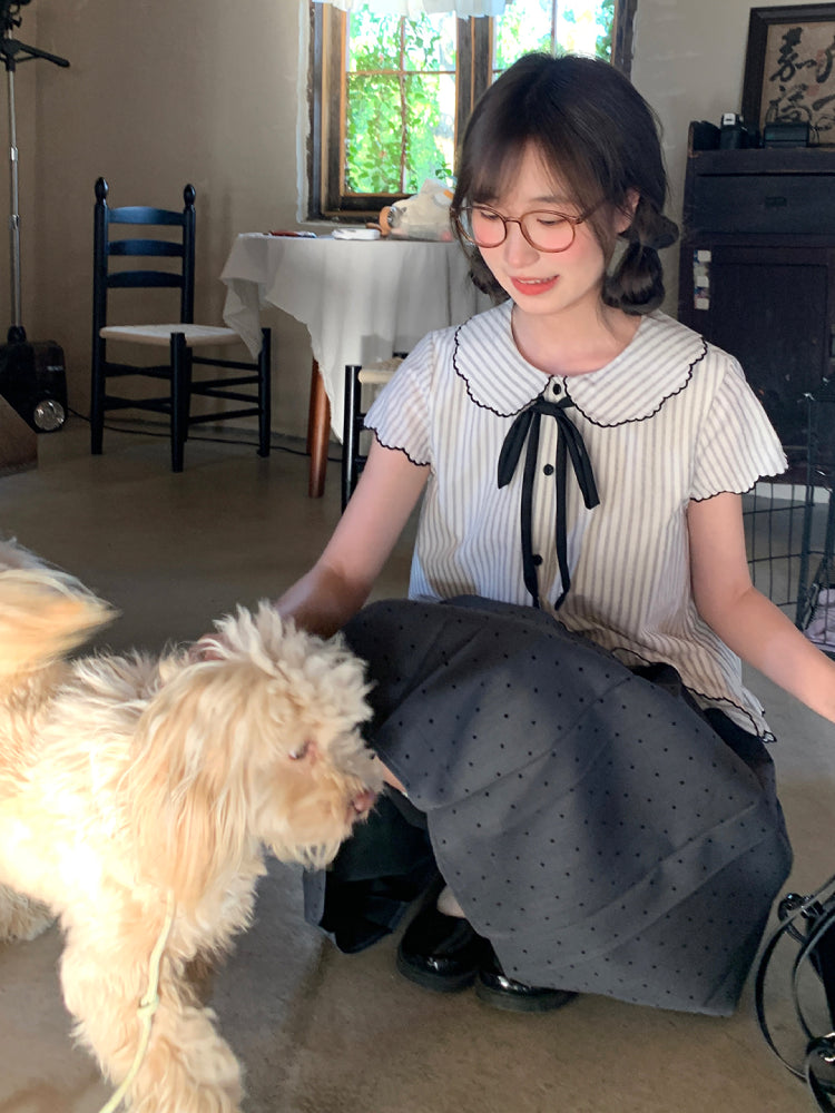 Vintage Prep Doll Collar Blouse & Skirt-ntbhshop