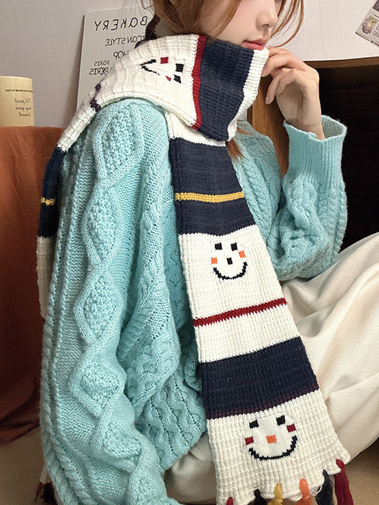 Smiley Snowman Tassel Scarf-ntbhshop