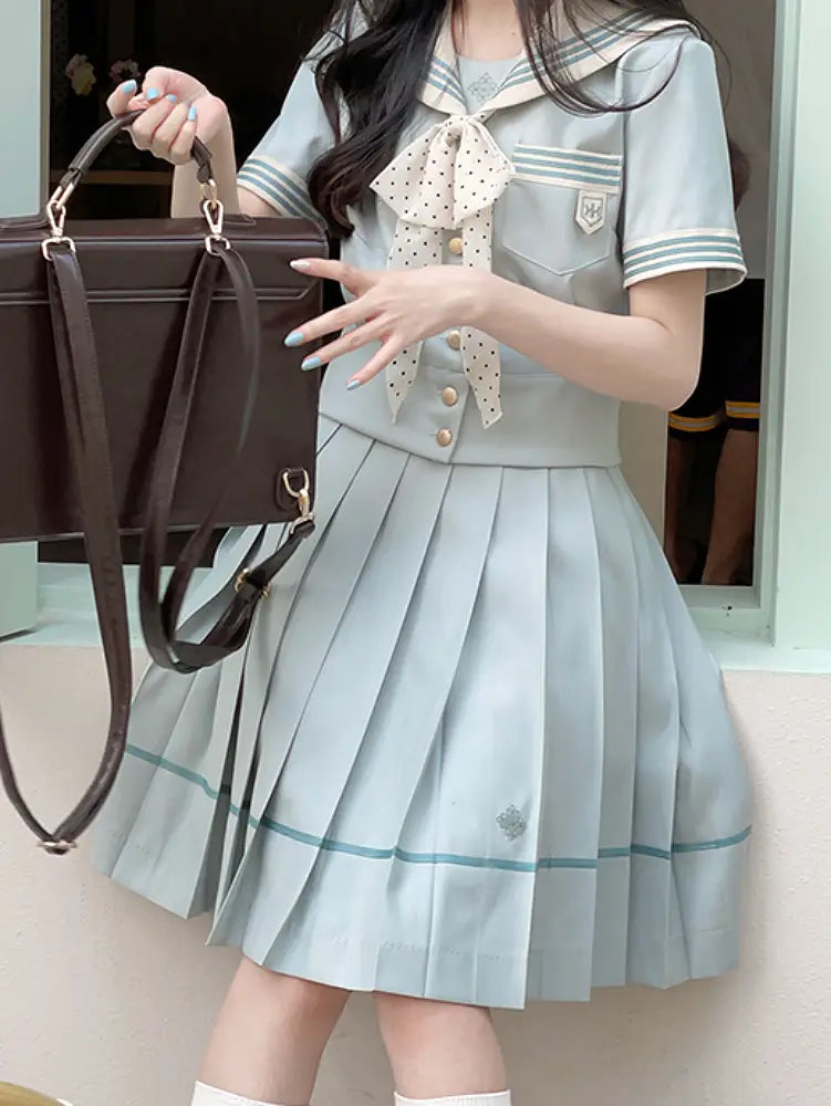 Azure Dream Sailor Collar Short-sleeved JK Uniform Blouse-ntbhshop