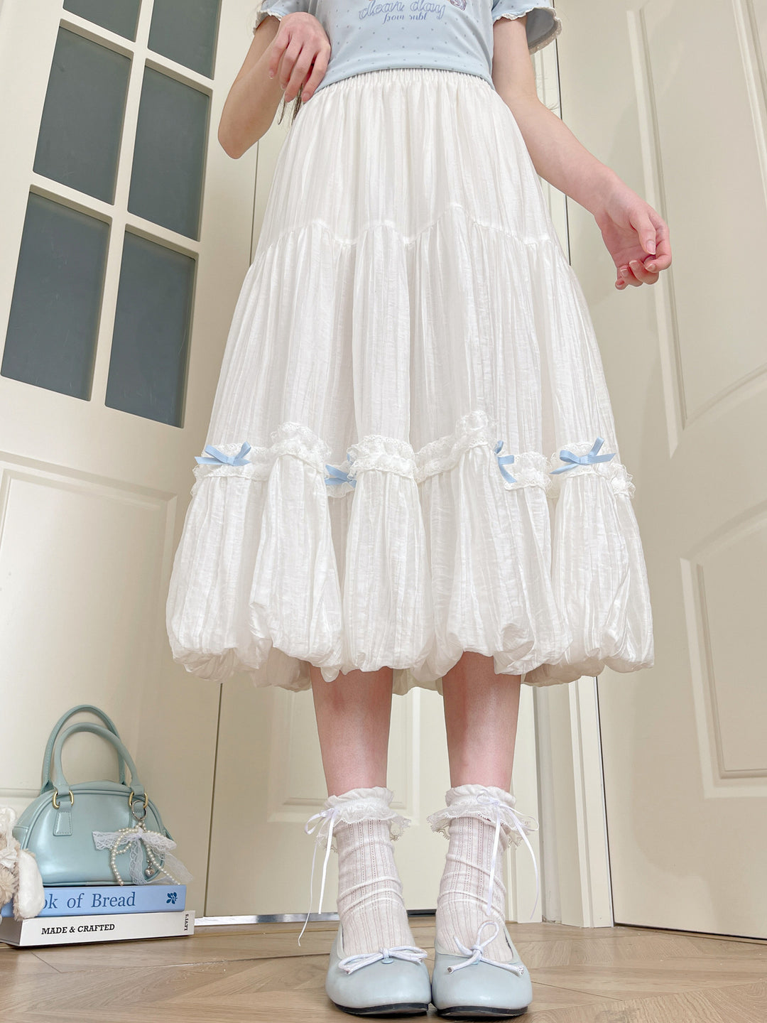 Babyblue Lyocell Midi Skirt-Bottoms-ntbhshop