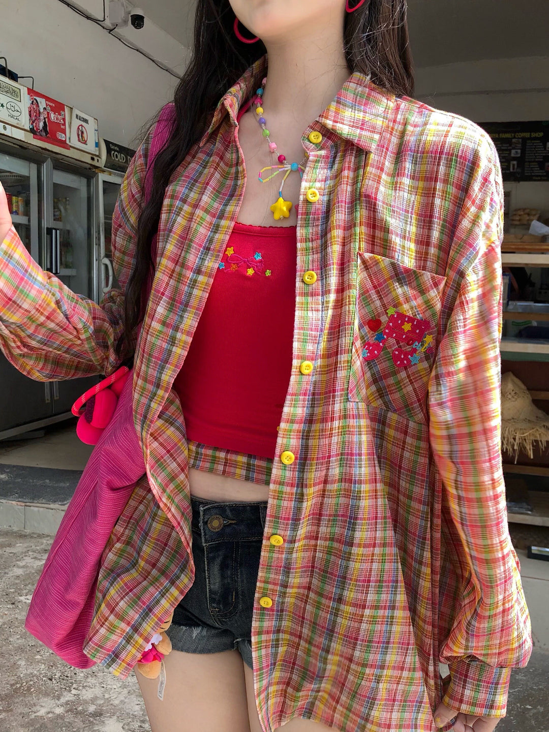 Fruit Punch Cotton Plaid Shirts-Tops-ntbhshop