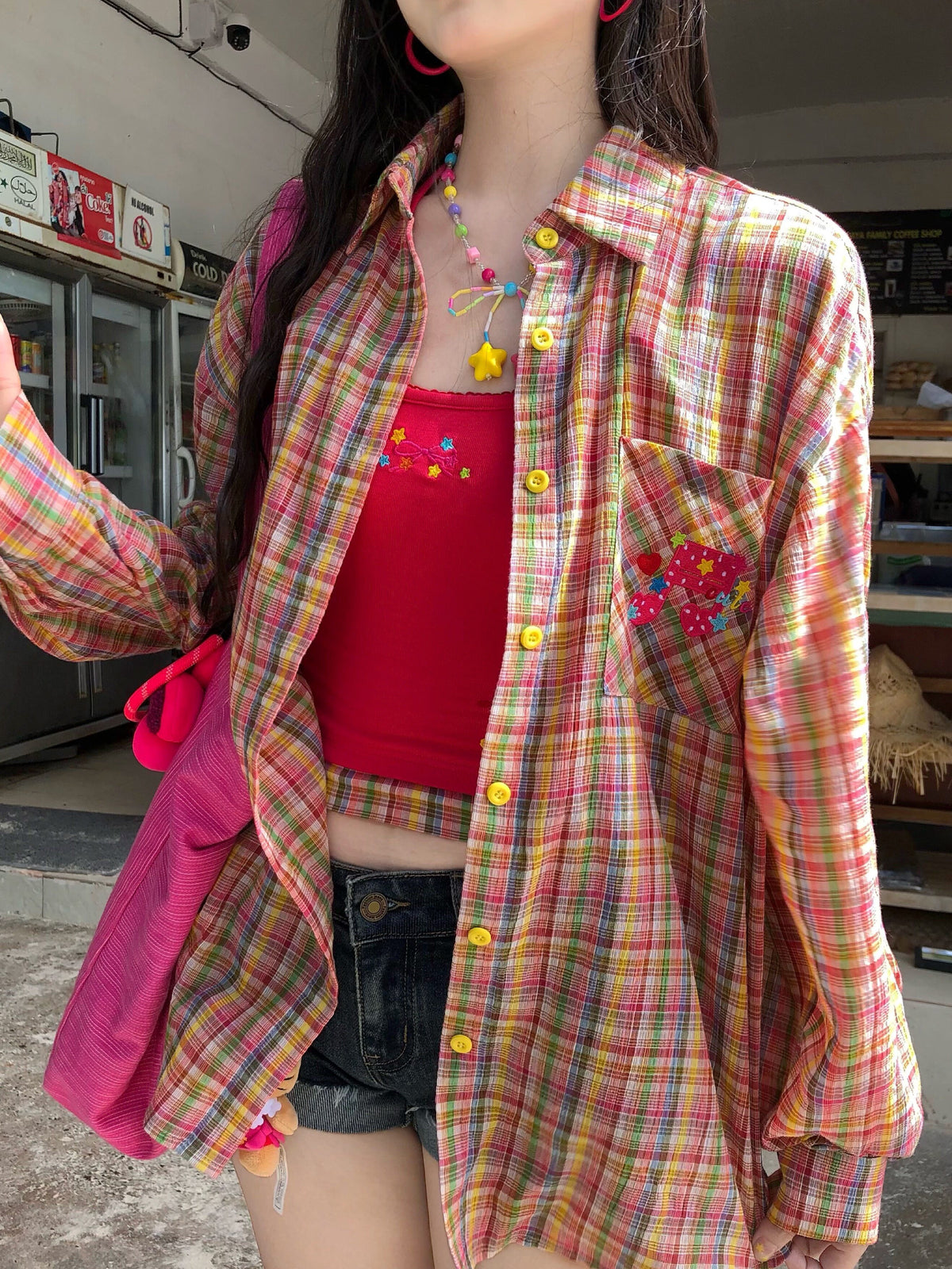 Fruit Punch Cotton Plaid Shirts-Tops-ntbhshop